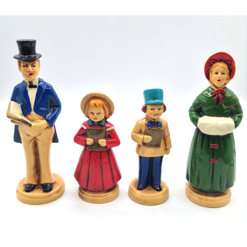 Vtg Christmas Carolers Figurines Paper Mache Mid Century Holiday Japan Set of 4
